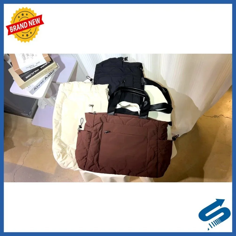 Lightweight Puffy Tote Bag with Laptop Compartment 15.75x12.6 Inches